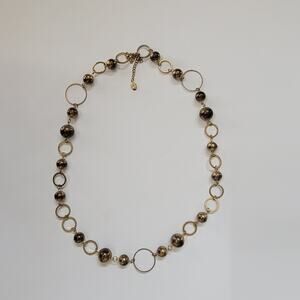 Vintage Gold Tone Beaded Statement Necklace Large Open Circle Links Adjustable